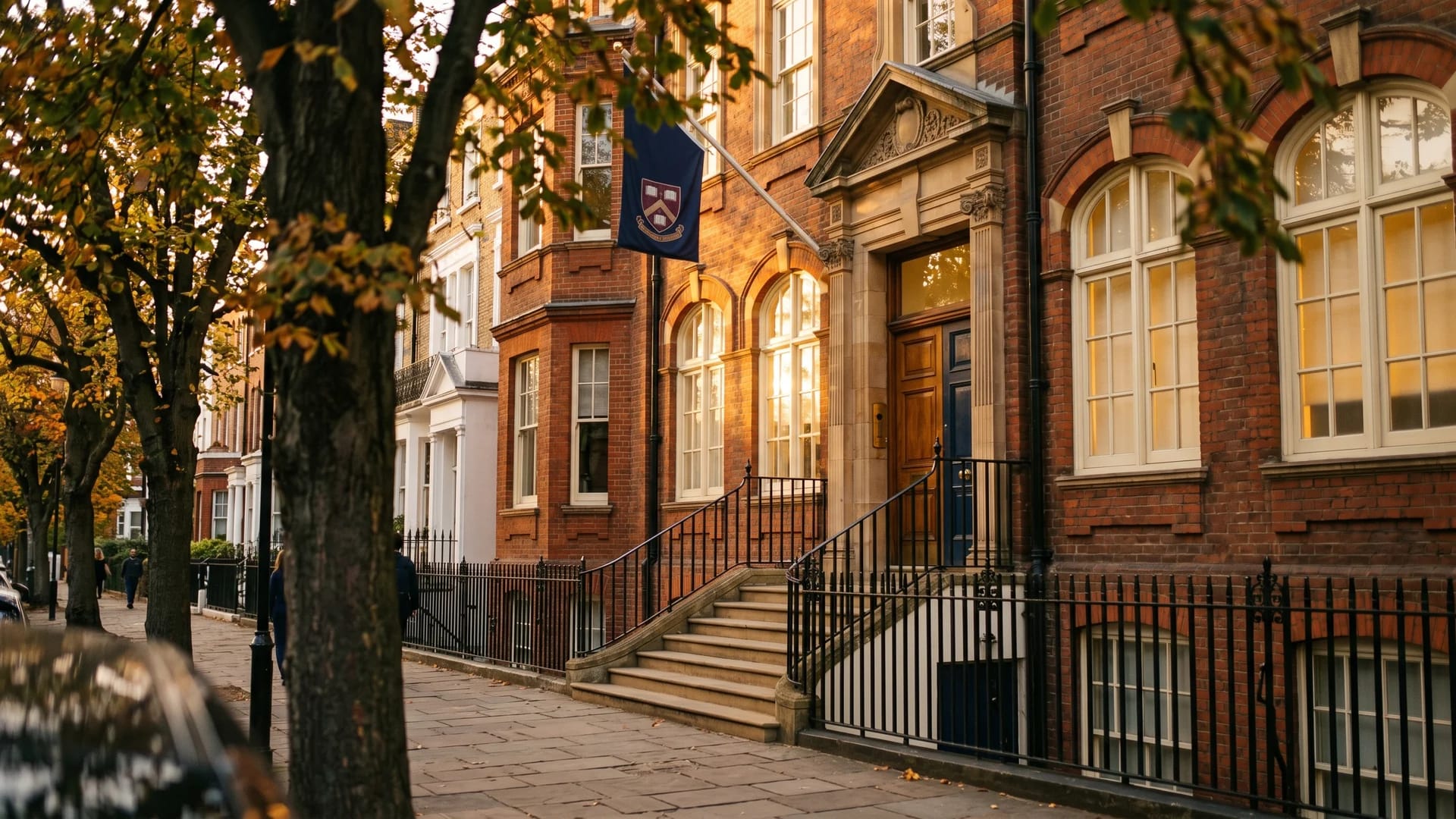 Victorian terrace school building in London at golden hour